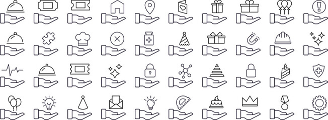 Gift, Charity, Holiday, Business, Present Line Icon Pack. Outline Signs for Graphic and Web Design, Apps, Adverts, Various Cards