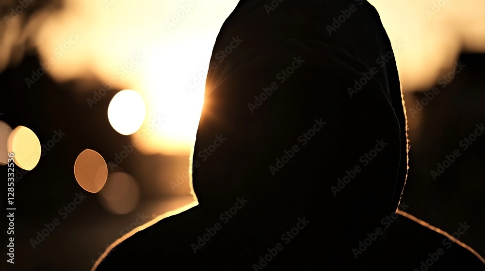 Aufkleber silhouette of a person in hoodie against a bright sunset creating a mysterious atmosphere : generati