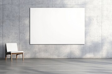 Abstract geometric poster design hanging on concrete wall, 3D rendering