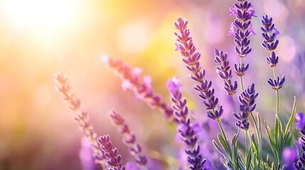 Obraz premium Breathtaking Lavender Blooming in Soft Morning Light : Generative AI