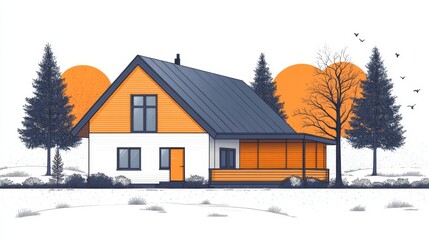Modern Agricultural House Design in Flat Vector Illustration