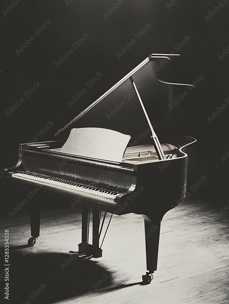 Poster stunning grand piano in soft lighting with open lid and melodic vibes for music lovers : generative 