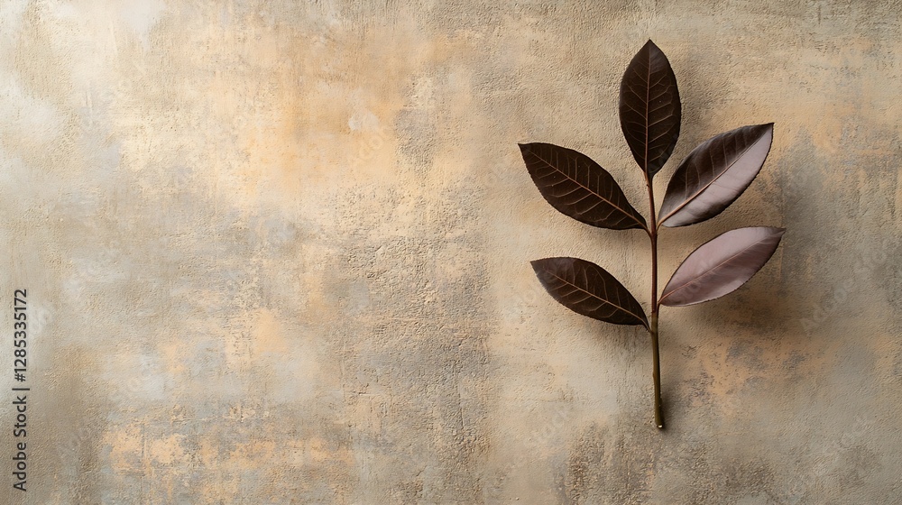 Aufkleber elegant brown leaf branch on textured background for natural design : generative ai