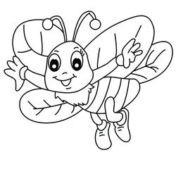 Cute cartoon hand drawn vector queen honey bee coloring page.