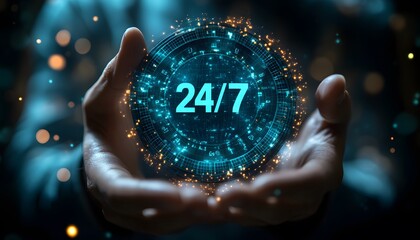 Glowing 24/7 Digital Service Sphere