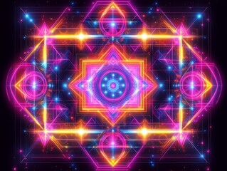 Obraz premium A Glowing Fractal of Geometrical Shapes in Vibrant Neon Colors