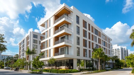 Modern Residential Building Designed With Contemporary Architecture Surrounded by Lush Landscaping in a Vibrant Urban Setting