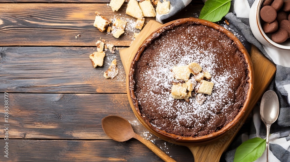 Aufkleber delicious homemade chocolate cake with sweet toppings and rustic details on a wooden table : generat