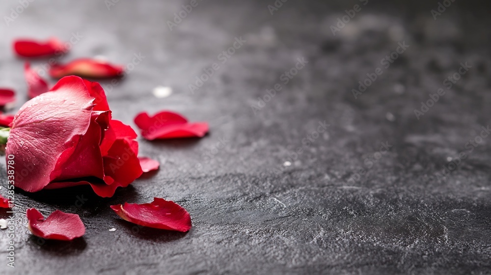 Aufkleber beautiful red rose petals on elegant dark background with soft focus : generative ai