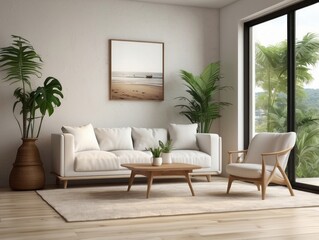 Naklejka premium Interior living space showcasing modern furniture and natural lighting