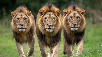 Majestic Lions Walking Together in Natural Habitat Captivating Wildlife Photography : Generative AI