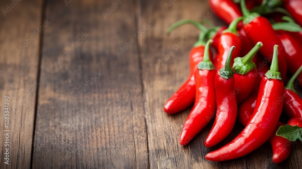 Aufkleber fresh red chili peppers arranged on a rustic wooden background : generative ai