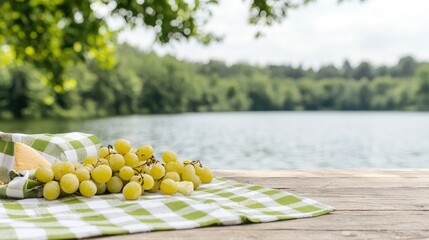 Picnic grapes by lake