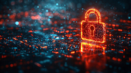 secure login screen symbolizing data encryption and cybersecurity. Abstract digital locks and encryption icons represent online security