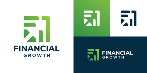 Minimal financial growth logo template. abstract initial F logo icon design with leaf and arrow combination for economy.