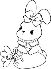 Coquette Easter Bunny with Carrot and Vintage Bow Outline