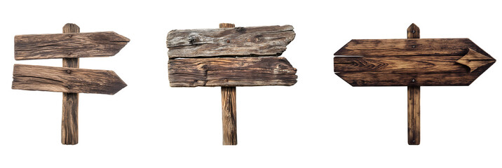 Wooden sign with blank isolated on transparent background.