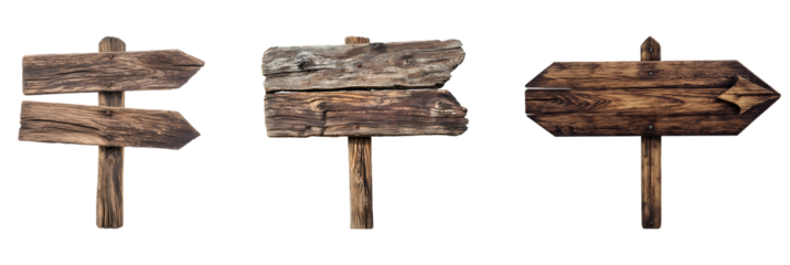 Wooden sign with blank isolated on transparent background.