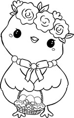 Coquette Easter Chicken with Eggs Basket Outline