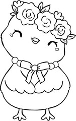 Coquette Easter Chicken with Floral Crown Outline