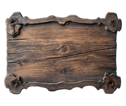 Wooden sign with blank isolated on transparent background.