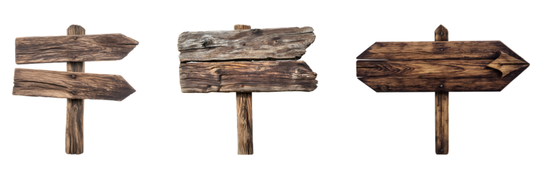 Wooden sign with blank isolated on transparent background.