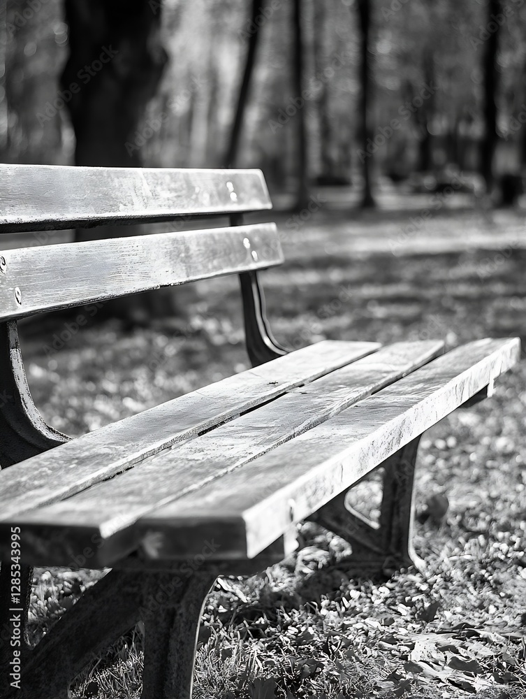 Aufkleber rustic wooden park bench in a tranquil natural setting surrounded by trees : generative ai