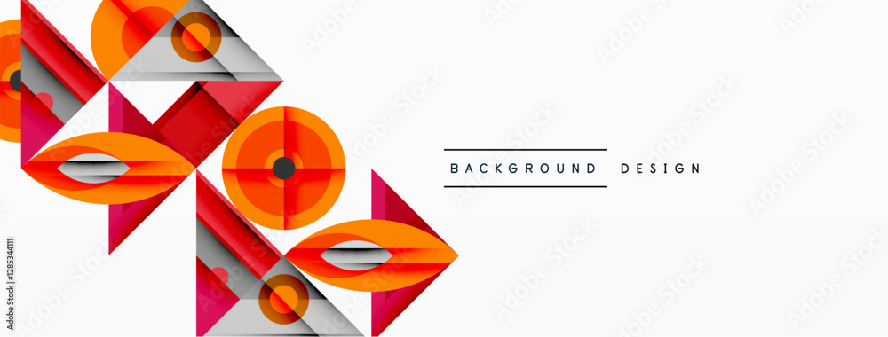 Aufkleber Geometric abstract composition with intersecting shapes, circles, triangles, and gradients, blending vibrant colors and dynamic contrasts to create a modern, futuristic visual design