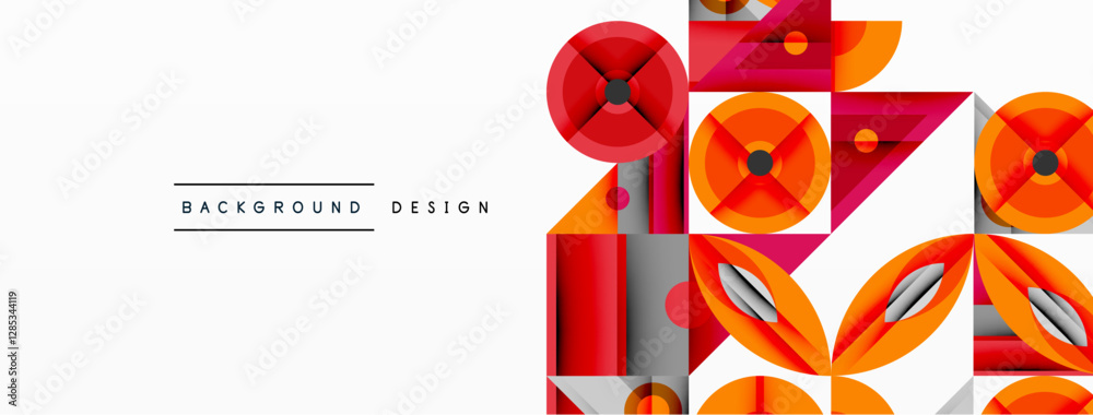 Aufkleber Geometric abstract composition with intersecting shapes, circles, triangles, and gradients, blending vibrant colors and dynamic contrasts to create a modern, futuristic visual design