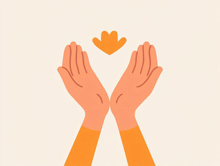 Obraz premium Minimalist trust icons depicting handshake heart bottle leaves open hands raised palm modern flat illustration abstract concept unity peace digital vector art,clean,bold,care,safety,logo,olive,