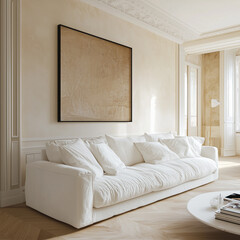 Fototapeta premium Luxury interior of living room and white linen sofa home