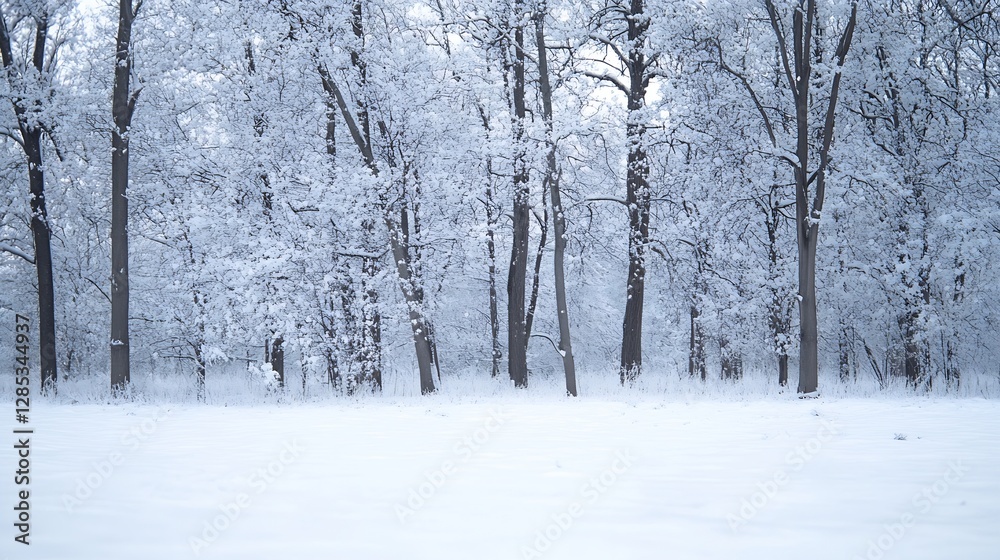 Poster snow covered forest with frosty trees creating a stunning winter wonderland landscape : generative a