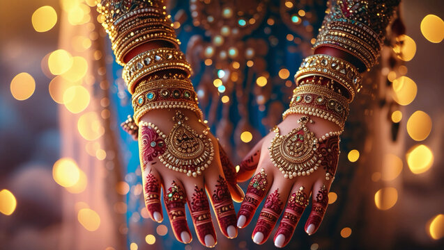 Indian brides from Pakistan displaying mehndi art