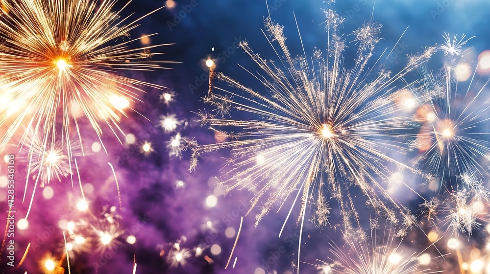 Aufkleber Spectacular fireworks exploding in a colorful night sky creating a festive atmosphere : Generative AI