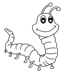 Cute cartoon hand drawn vector funny caterpillar coloring page.