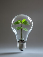 Eco-Friendly Light Bulb with Growing Plant Inside Symbolizing Sustainability : Generative AI