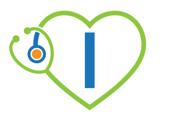 Initial Letter I Medical Logo Concept With Heart and Stethoscope Symbol For Healthcare and Medical Sign