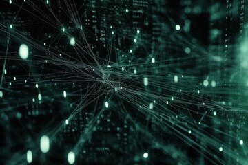Connection network visualizing data processing and global information flow among complex systems, network of connections and data processing over globe