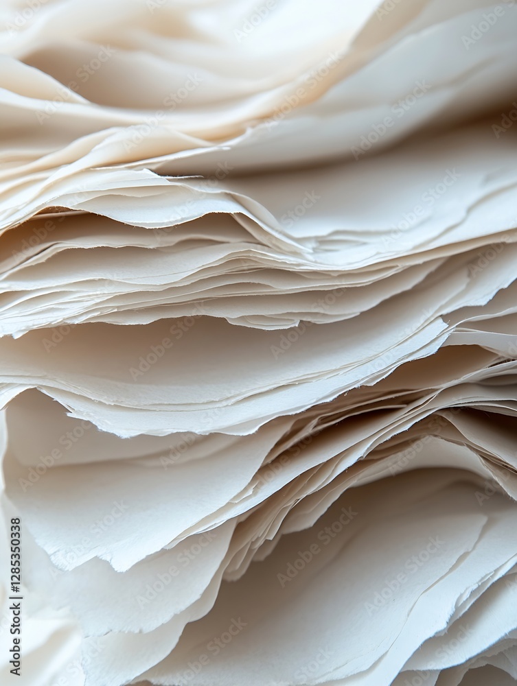 Poster close-up of textured layers of natural paper sheets : generative ai