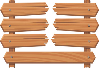 Wooden Sign Boards Collection Vector. Cartoon Wooden Signs.
