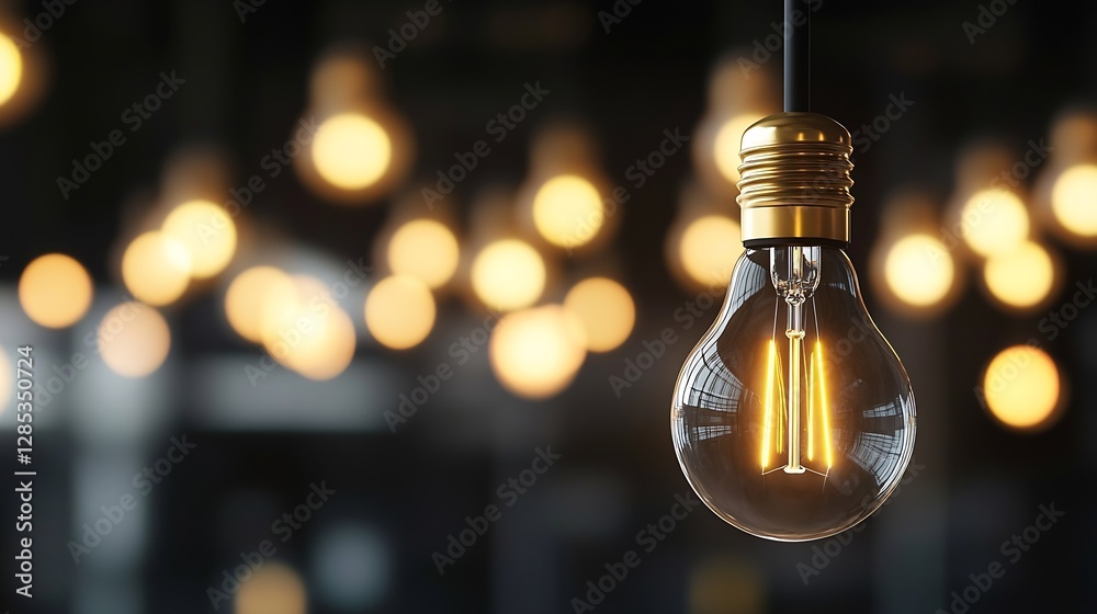 Poster vintage bulb with warm glow illuminating surrounding lights : generative ai