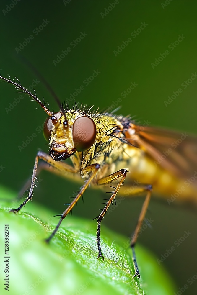 Aufkleber close-up of a golden fly resting on a leaf with detailed features and textures : generative ai