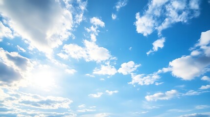 Clear Blue Sky with Soft White Clouds and Gentle Sunlight : Generative AI