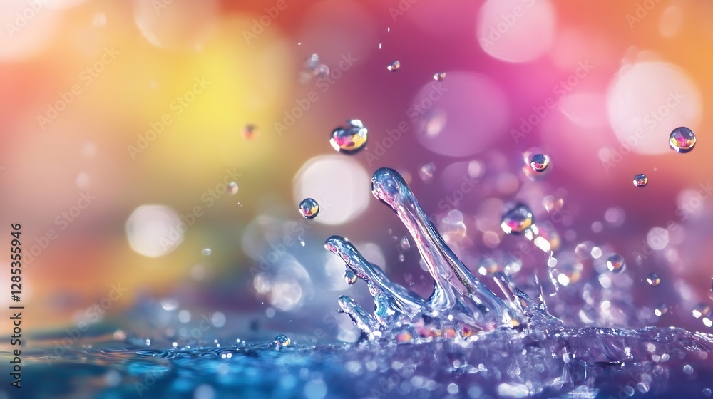 Poster colorful water splash with sparkling drops in vibrant background : generative ai
