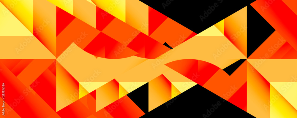 Poster Abstract geometric composition with interlocking circular and angular shapes, featuring smooth gradients and sharp contrasts on a white background