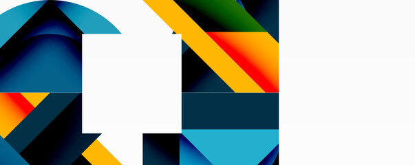 Abstract geometric artwork with interwoven angular and curved shapes, dynamic composition with smooth gradients and bold contrasts