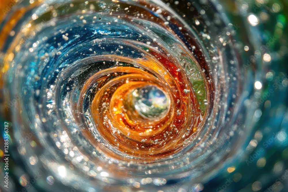 Aufkleber particles swirling into a vibrant vortex creating a mesmerizing spectacle of color and motion, parti