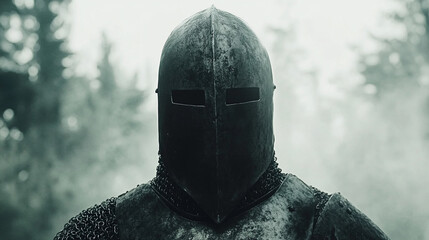 A shining medieval knight in polished armor stands ready for battle, symbolizing bravery, honor, and heroism. The warrior embodies ancient chivalry and modern fantasy adventure