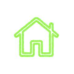 Icon home from the flow of energy of green color. Shimmering neon