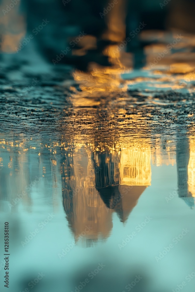 Fototapete artistic reflection of urban architecture in water creating a dreamy effect : generative ai